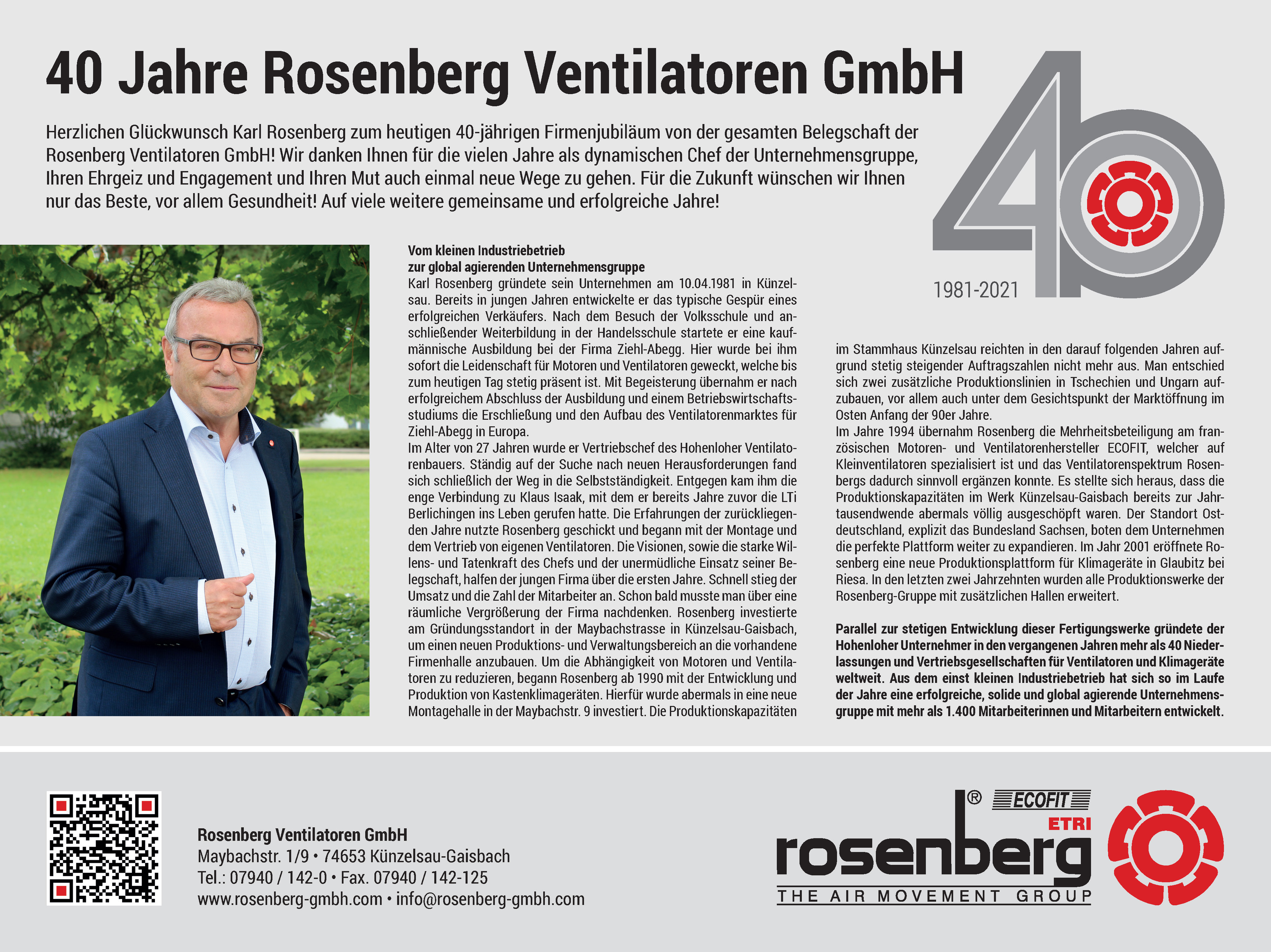 40 éves a Rosenberg Ventilatoren GmbH